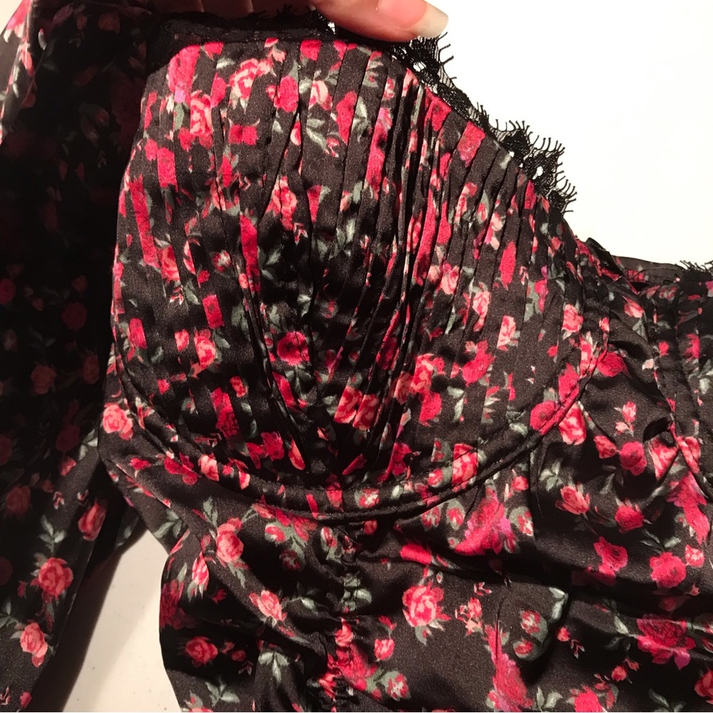 For Love And Lemons Black Mini Dress with Pink Floral Print - Picture 6 of 13